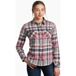 KUHL Women's Tess Flannel Long Sleeve -Outdoor Clothing Sale 8457 Tess Flannel Deep Blush Front
