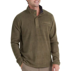 Men's Bamboo Polar Fleece Snap Pullover -Outdoor Clothing Sale polar fleece snap pullover military green men top 1